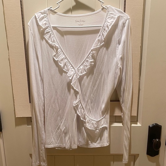 Lilly Pulitzer white Ruffled V-Neck Blouse - Picture 1 of 2